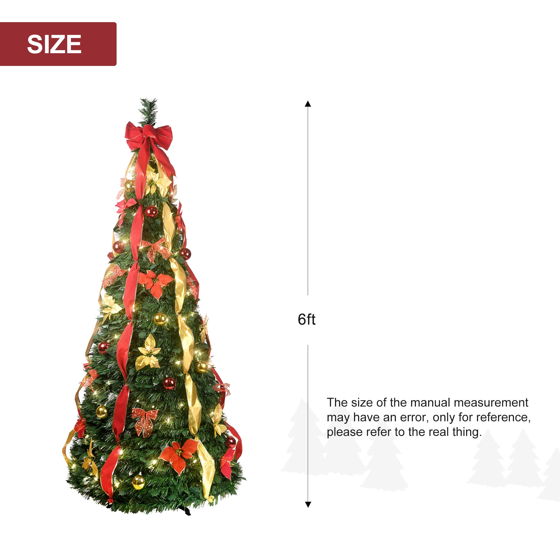 Pop Up 6ft Christmas Trees Pre Decorated, Brinthtgstar Pull Up Xmas Tree Pre Lit 150 Led Lights