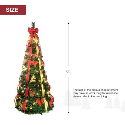 Pop Up 6ft Christmas Trees Pre Decorated, Brinthtgstar Pull Up Xmas Tree Pre Lit 150 Led Lights