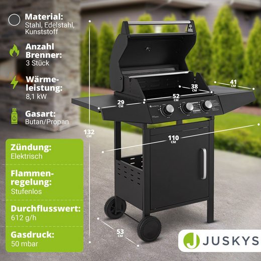 Gasgrill Louisiana 3 Brenner, 8,1 kW, emaillierter Rost, Thermometer, Seitenablagen