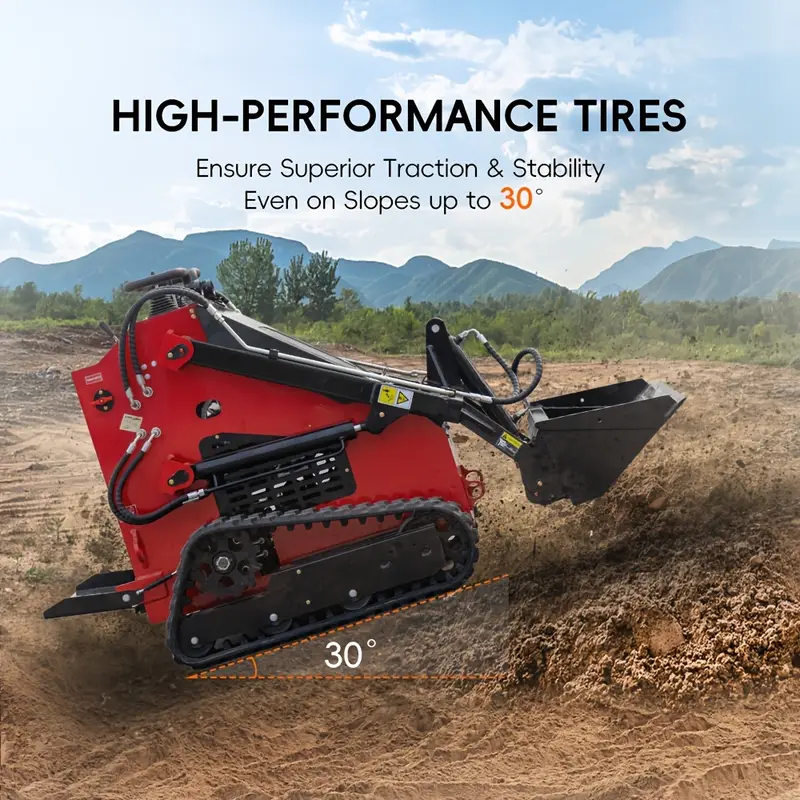 compact 23  crawler skid   loader   with a   of accessories to   multiple functions high friction and high stability used in soft soil   and has a large contact area   not easy to get stuck Product details 1