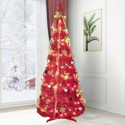 Pop Up 6ft Christmas Trees Pre Decorated, Brinthtgstar Pull Up Xmas Tree Pre Lit 150 Led Lights