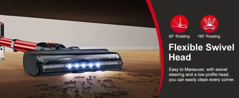 6 in 1 cordless vacuum cleaner with led display 20000 pa strong suction detachable battery crevice tool sofa brush red   for hard floors carpet pet hair details 6