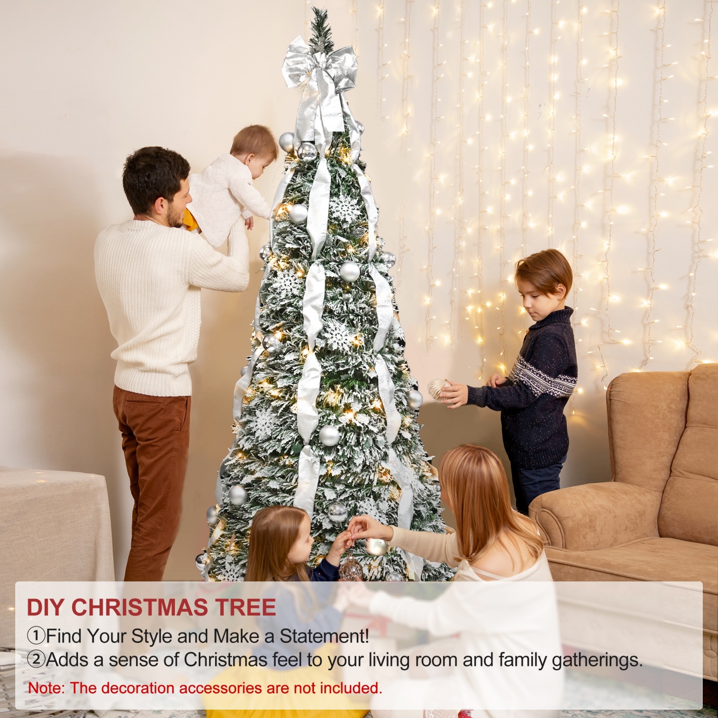 Pop Up 6ft Christmas Trees Pre Decorated, Brinthtgstar Pull Up Xmas Tree Pre Lit 150 Led Lights