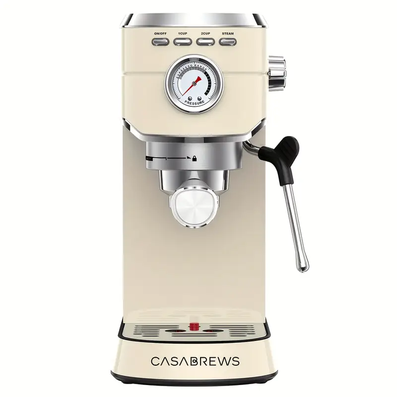 elegant beige 1l 34oz espresso maker 20 bar pressure stainless steel with powerful steam wand   lattes cappuccinos   with   reusable   for home use barista coffee machine sleek coffee maker durable construction coffee bar details 0
