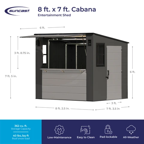 8 ft. x 7 ft. Cabana Entertainment Shed