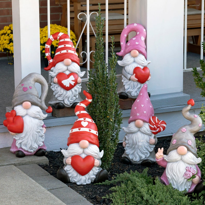 21" Tall Valentine's Day Garden Magnesium Gnomes "The Valentinos" 