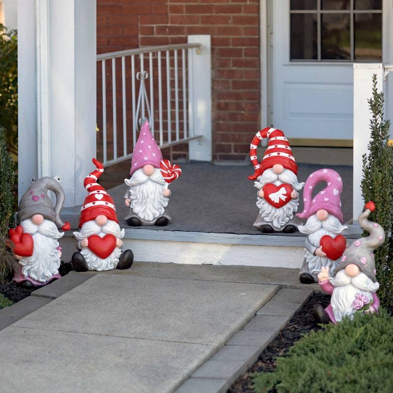 21" Tall Valentine's Day Garden Magnesium Gnomes "The Valentinos" 