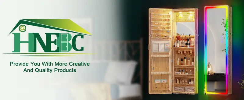   led   jewelry cabinet with rgb lights 47 2 wall mounted wooden   organizer full length   2 drawers lockable storage for bedroom bathroom contemporary design white hardwood   details 0