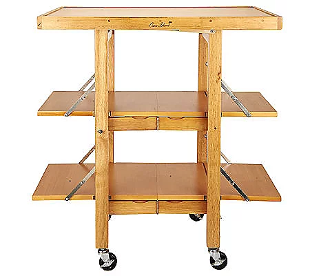 Folding Island Kitchen Cart with Extendable Shelves