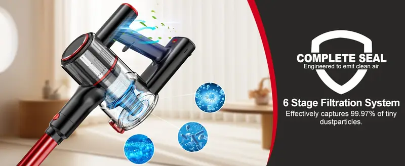 6 in 1 cordless vacuum cleaner with led display 20000 pa strong suction detachable battery crevice tool sofa brush red   for hard floors carpet pet hair details 5