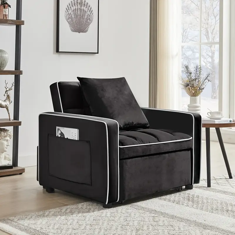   one sofa bed chair folding sofa bed adjustable back into a sofa recliner single bed adult modern chair bed   black details 0