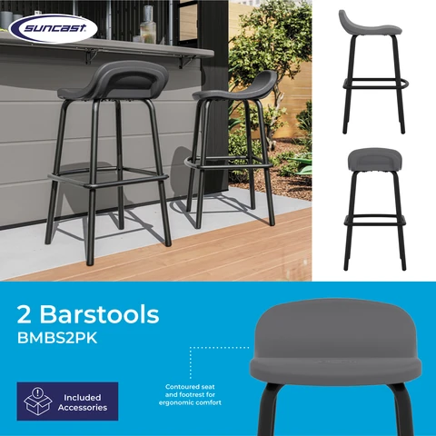 2 Barstools BMBS2PK. Contoured seat and footrest for ergonomic comfort.