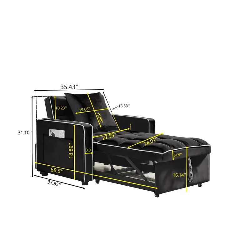  one sofa bed chair folding sofa bed adjustable back into a sofa recliner single bed adult modern chair bed   black details 2