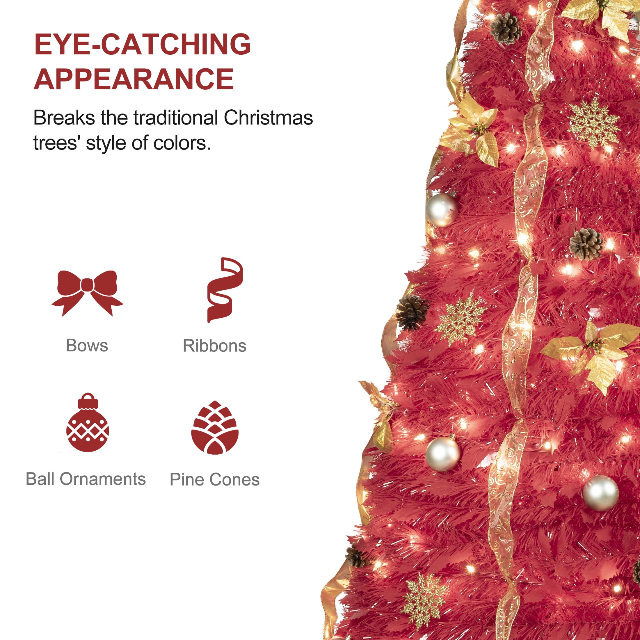 Pop Up 6ft Christmas Trees Pre Decorated, Brinthtgstar Pull Up Xmas Tree Pre Lit 150 Led Lights