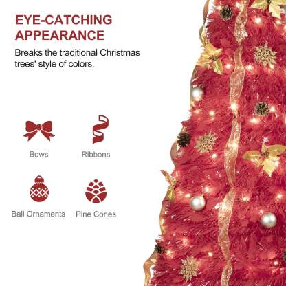 Pop Up 6ft Christmas Trees Pre Decorated, Brinthtgstar Pull Up Xmas Tree Pre Lit 150 Led Lights