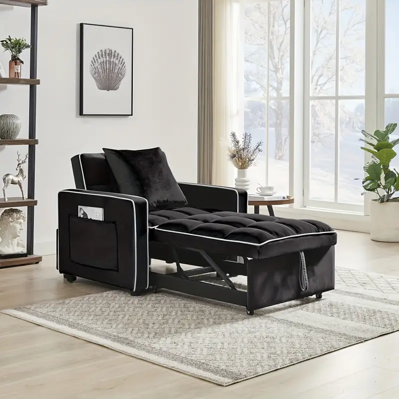   one sofa bed chair folding sofa bed adjustable back into a sofa recliner single bed adult modern chair bed   black details 1