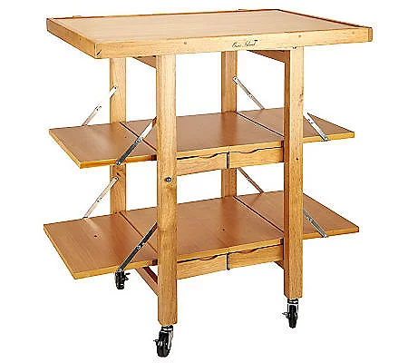 Folding Island Kitchen Cart with Extendable Shelves