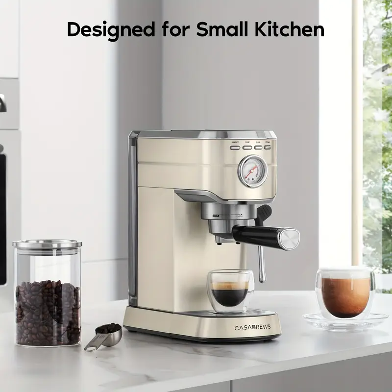 elegant beige 1l 34oz espresso maker 20 bar pressure stainless steel with powerful steam wand   lattes cappuccinos   with   reusable   for home use barista coffee machine sleek coffee maker durable construction coffee bar details 8
