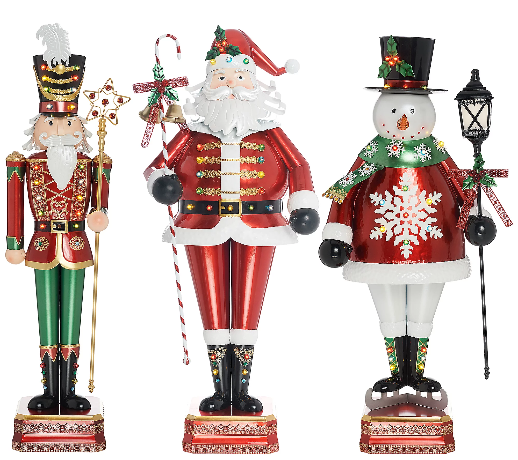 Holiday Outdoor Decor: 50-Inch Nutcracker, Santa, and Snowman Set with LED Lights