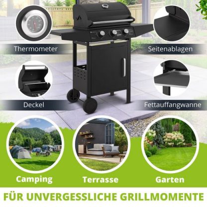 Gasgrill Louisiana 3 Brenner, 8,1 kW, emaillierter Rost, Thermometer, Seitenablagen