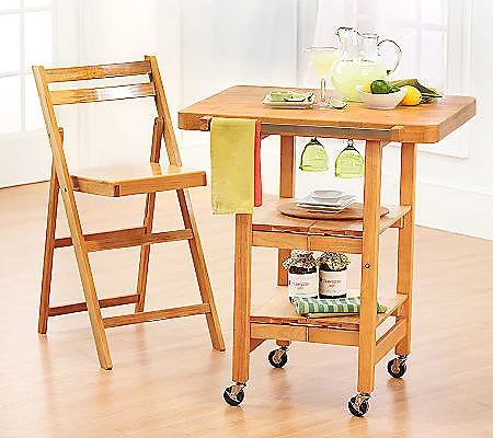 Folding Island Kitchen Cart with Extendable Shelves