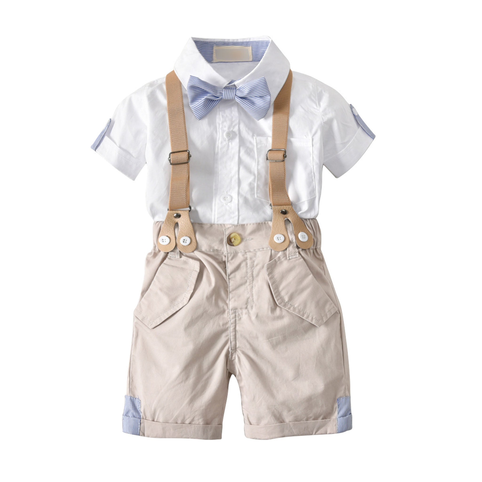 Toddler Boy Bow Tie Gentleman Suspender Shorts Short Sleeve Shirt Four-piece Children's Suit