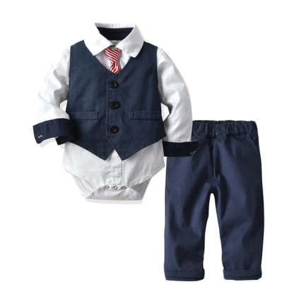 Baby Boy Suits Formal Birthday Party Bow Tie Clothing Outfit 0- 3Years