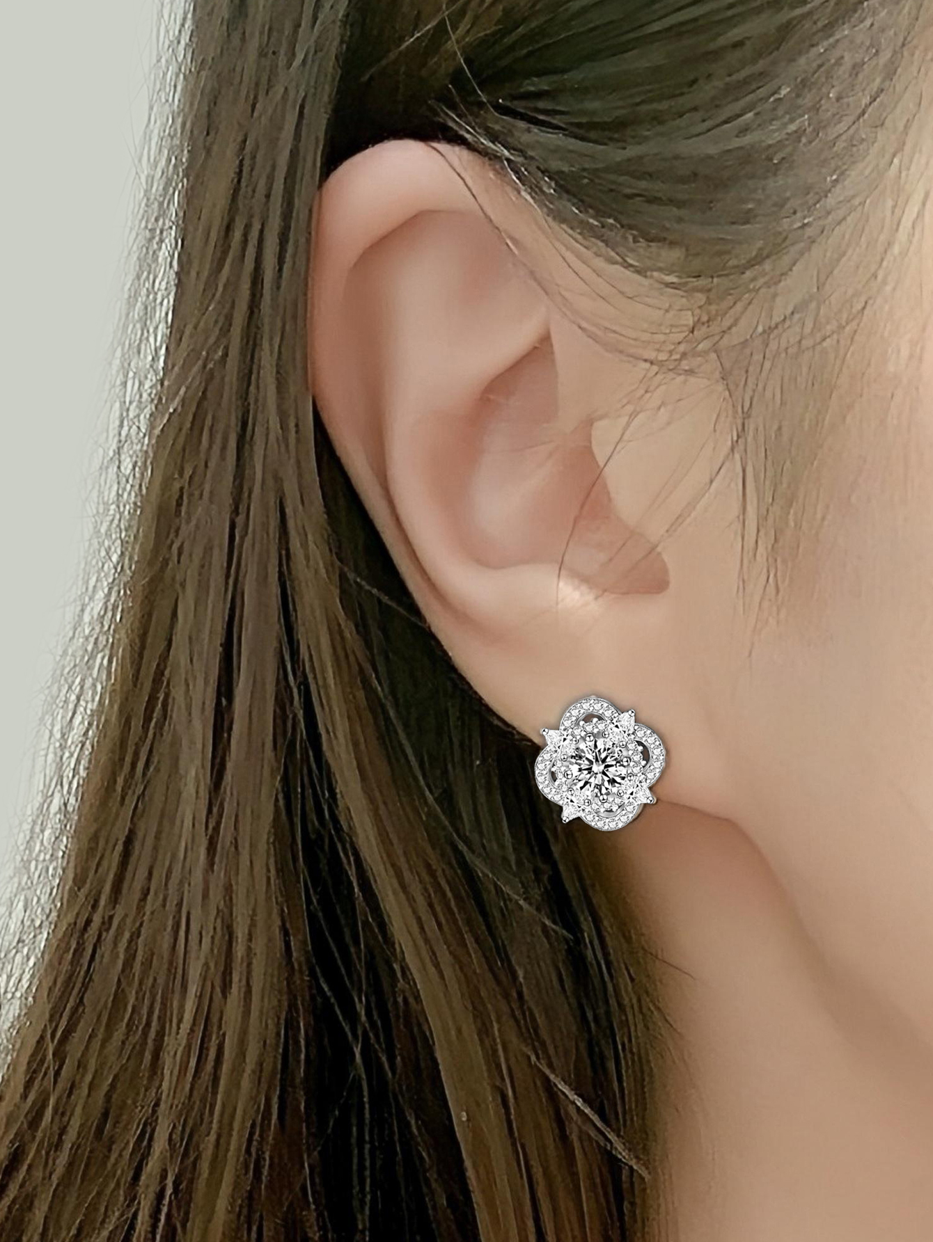 1CT Amazing Mosang Cluster Gold Flower universe Earrings - Perfect Birthday and Mother's Day Gift for Mom, Wife, and Girlfriend