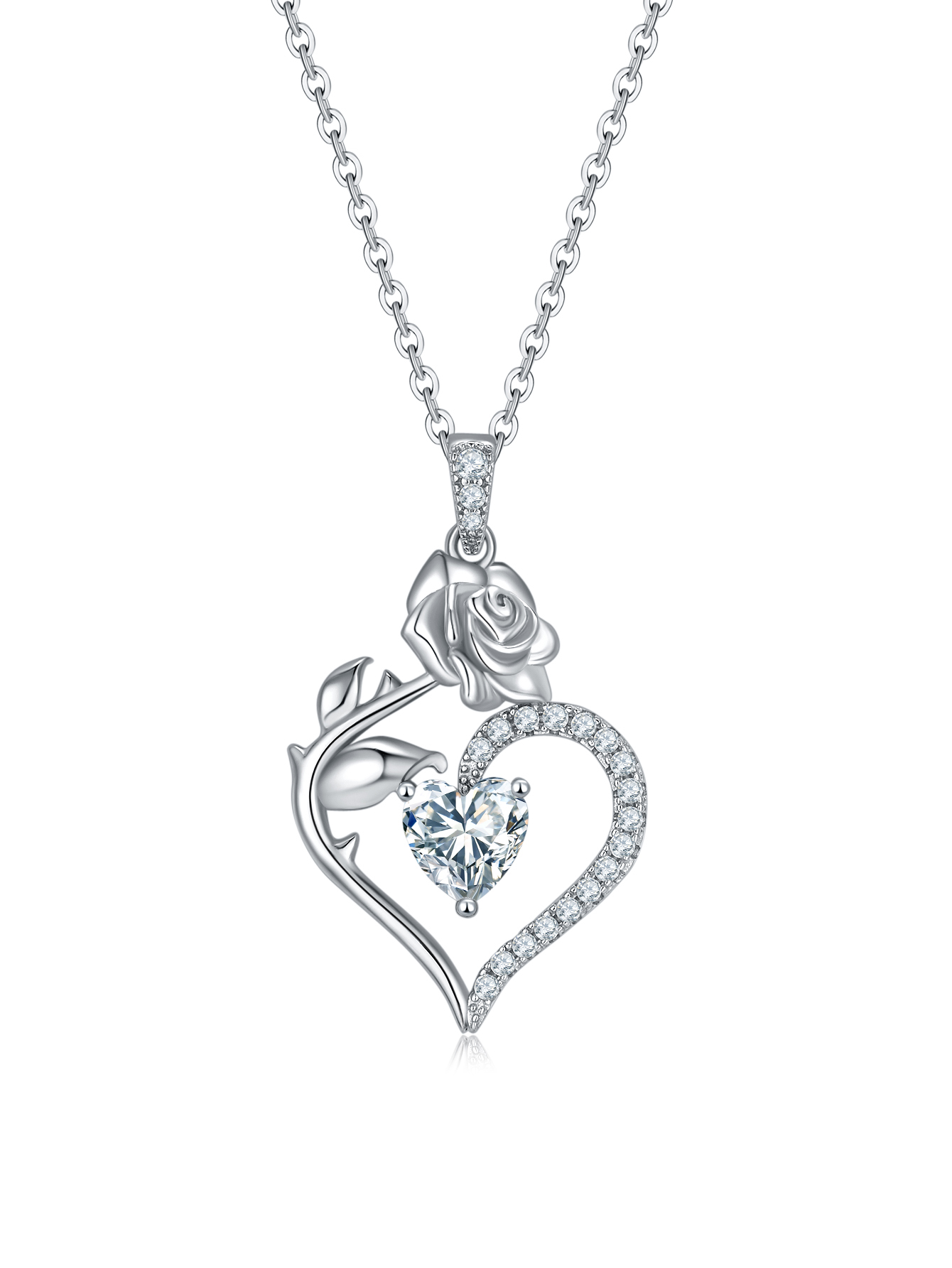 MomentWish Flower Necklace, Anniversary Necklace for Her, 1Carat Moissanite 925 Sterling Silver Rose Necklace for Women Valentine's Day Gift for Wife