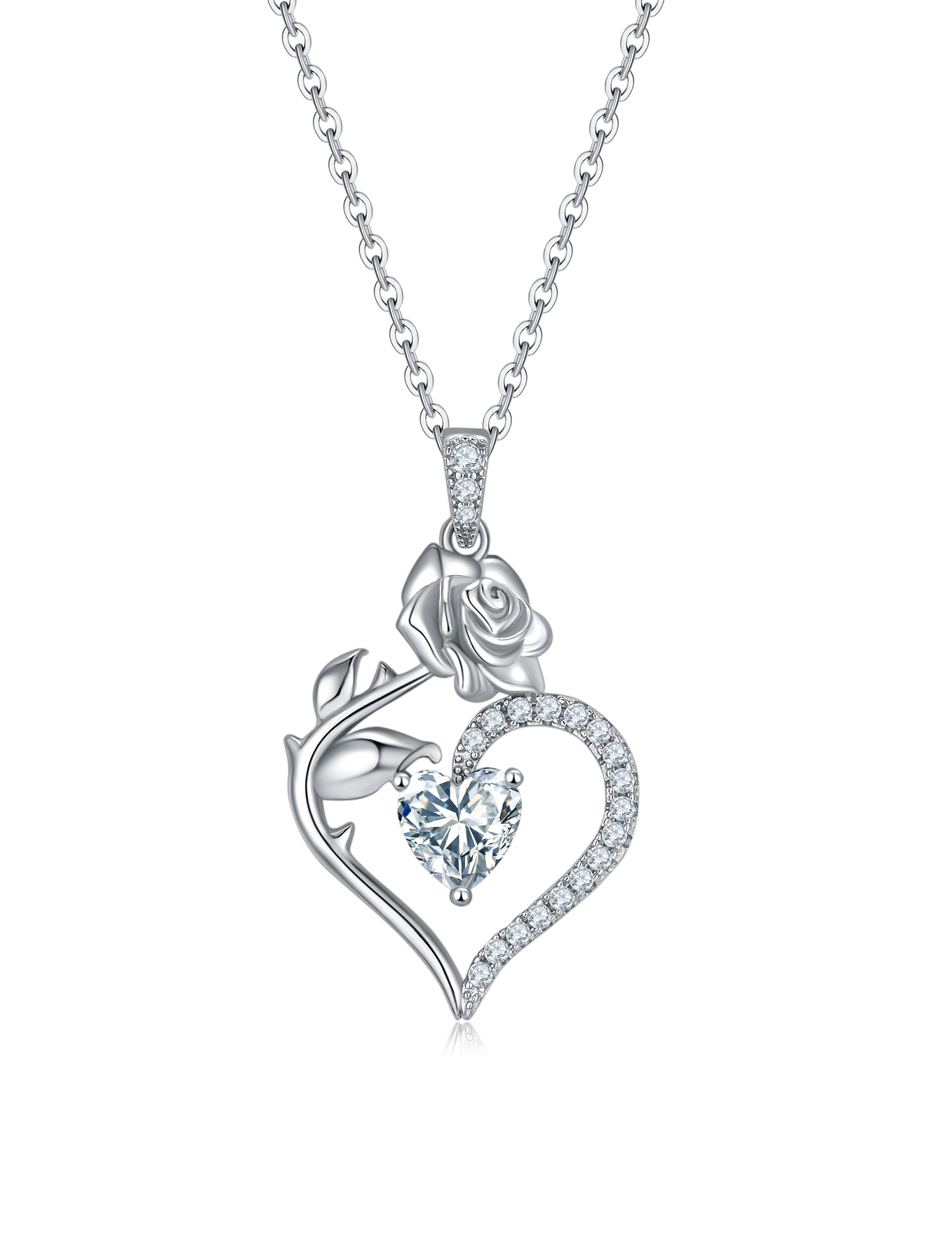 MomentWish Flower Necklace, Anniversary Necklace for Her, 1Carat Moissanite 925 Sterling Silver Rose Necklace for Women Valentine's Day Gift for Wife
