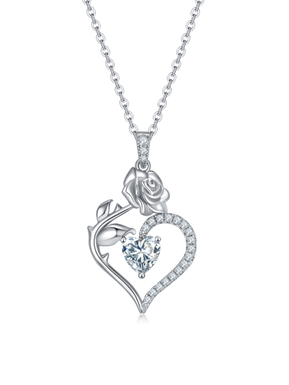MomentWish Flower Necklace, Anniversary Necklace for Her, 1Carat Moissanite 925 Sterling Silver Rose Necklace for Women Valentine's Day Gift for Wife