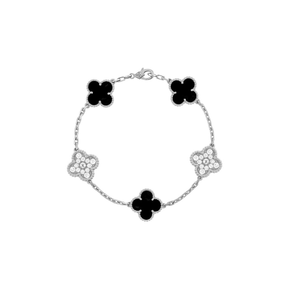VCA Four-leaf lucky grass bracelet  black and white Five Flowers