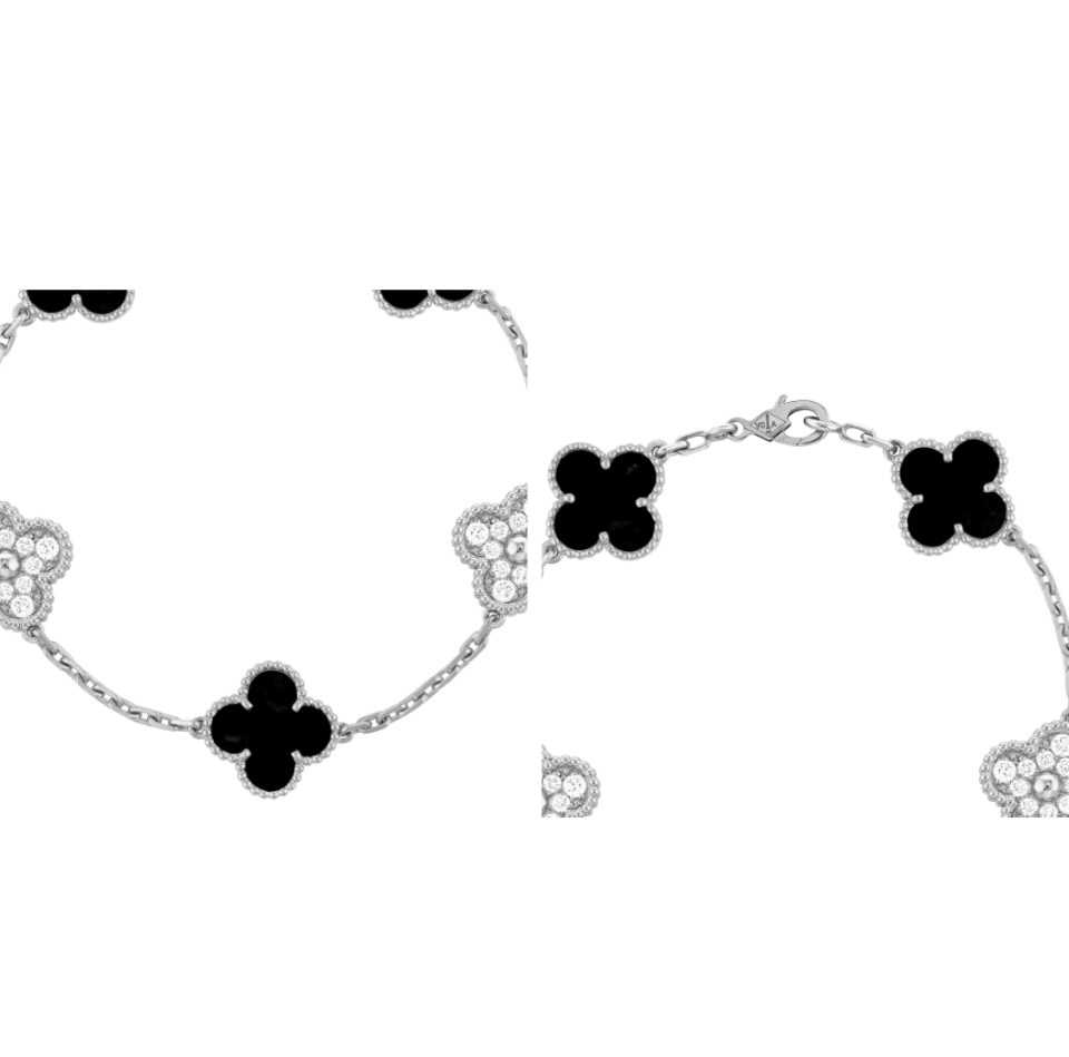 VCA Four-leaf lucky grass bracelet  black and white Five Flowers