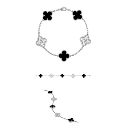 VCA Four-leaf lucky grass bracelet  black and white Five Flowers