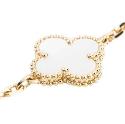 VCA White Fritillaria Clover Bracelet with White Gold Five Flowers