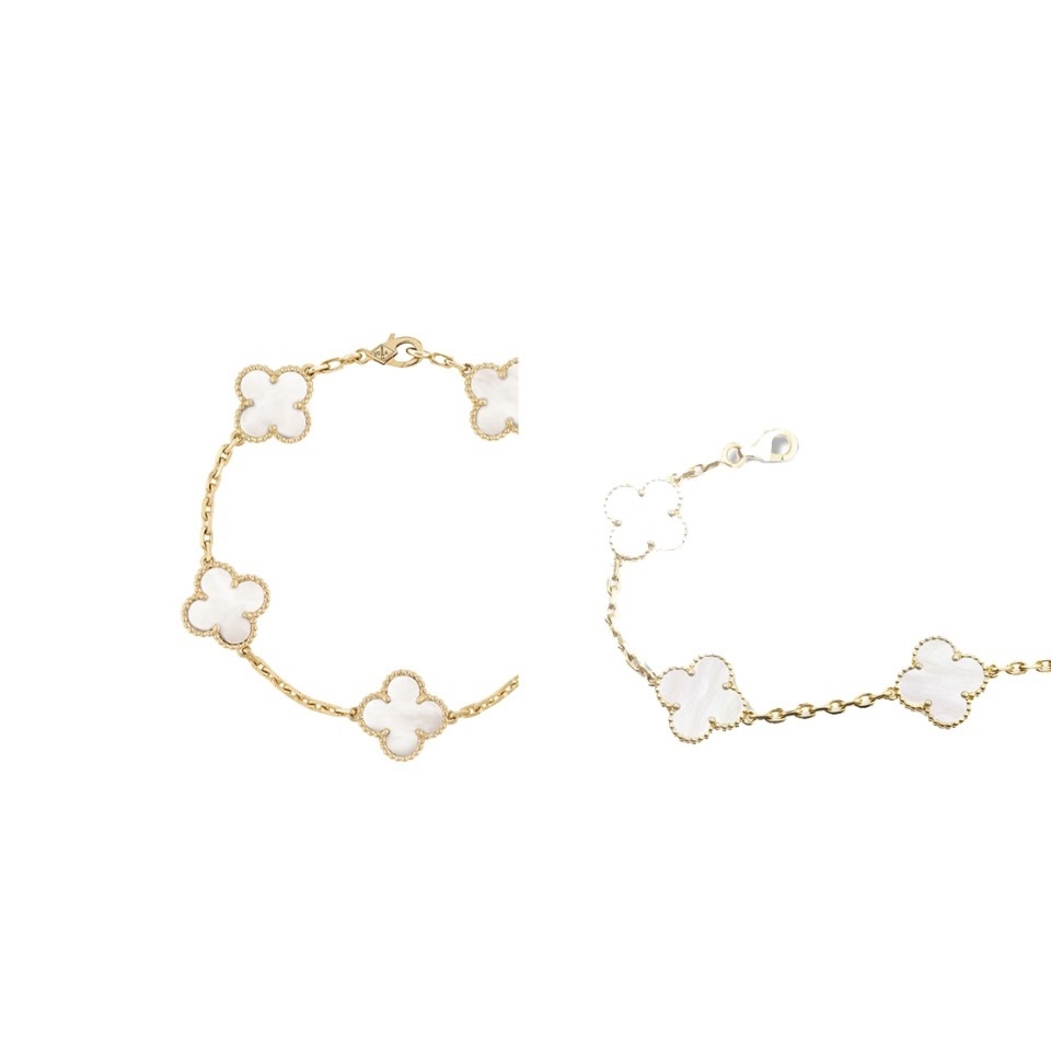 VCA White Fritillaria Clover Bracelet with White Gold Five Flowers