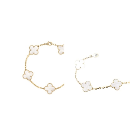 VCA White Fritillaria Clover Bracelet with White Gold Five Flowers