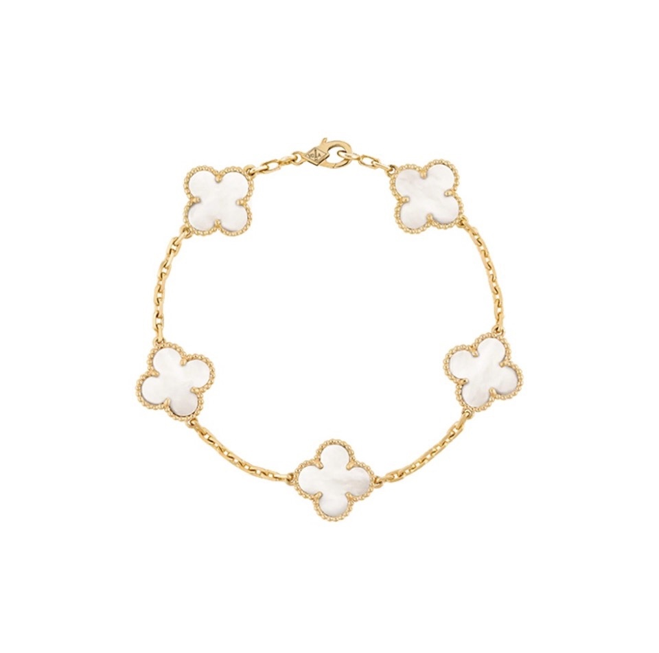 VCA White Fritillaria Clover Bracelet with White Gold Five Flowers