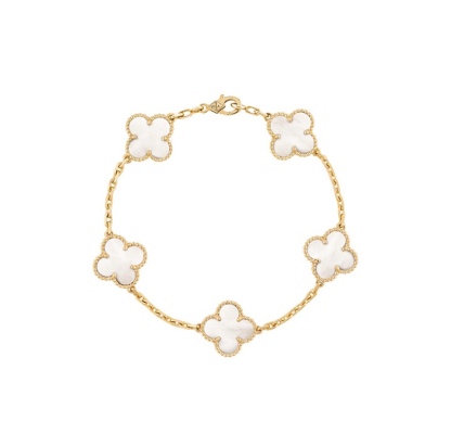VCA White Fritillaria Clover Bracelet with White Gold Five Flowers
