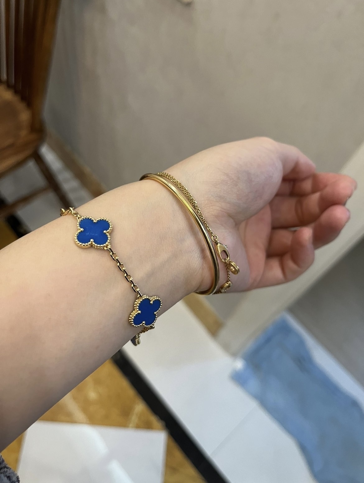 VCA Blue Turquoise Clover Bracelet Blue Five Flower