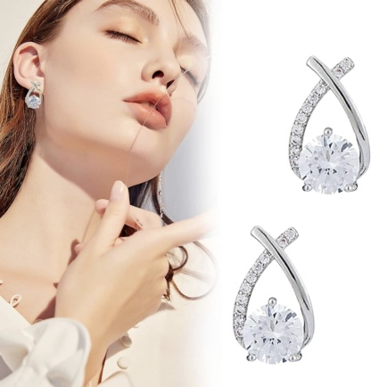1 CT Moissanite Earrings D Color VVS1 Clarity Round Cut Lab Created Diamond Earrings Sterling Silver 18K White Gold Plated Earrings Minimalist Mermaid Tail Earrings