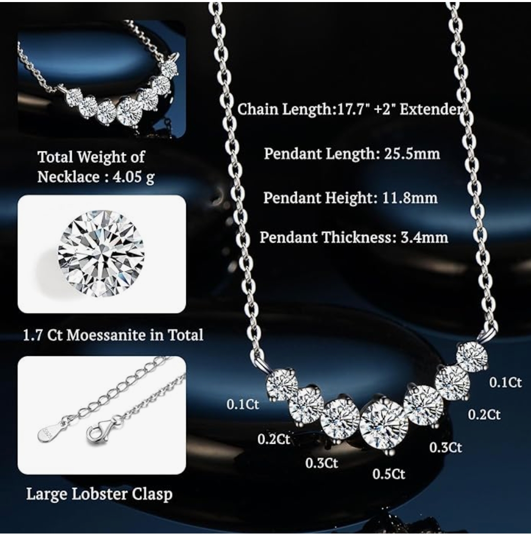 Diamond Pendant Necklaces for Women, Moissanite Necklace 0.5Ct-7.6Ct, Anniversary Birthday Gifts for Wife, Soulmate, Jewelry Gift for Women Mom Girlfriend Girls Her