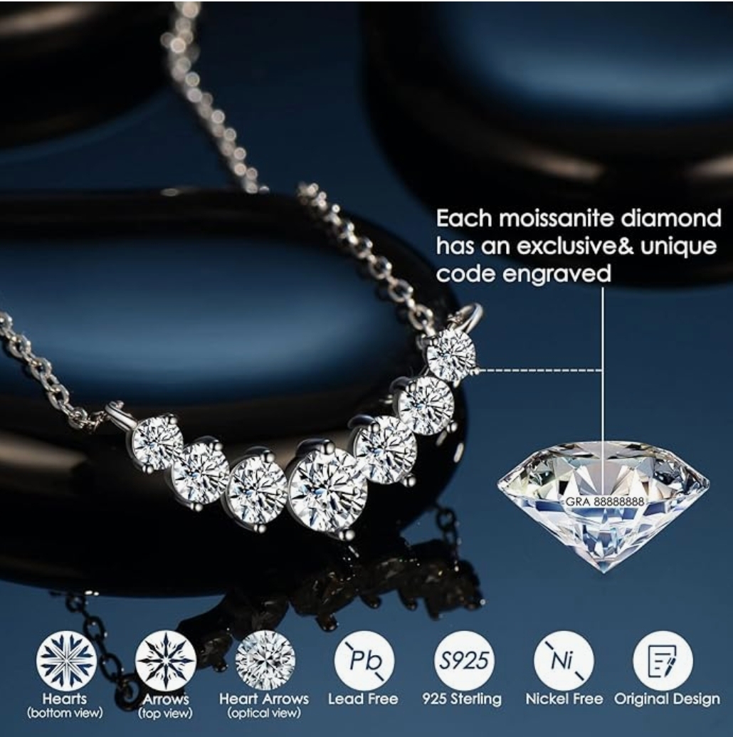 Diamond Pendant Necklaces for Women, Moissanite Necklace 0.5Ct-7.6Ct, Anniversary Birthday Gifts for Wife, Soulmate, Jewelry Gift for Women Mom Girlfriend Girls Her