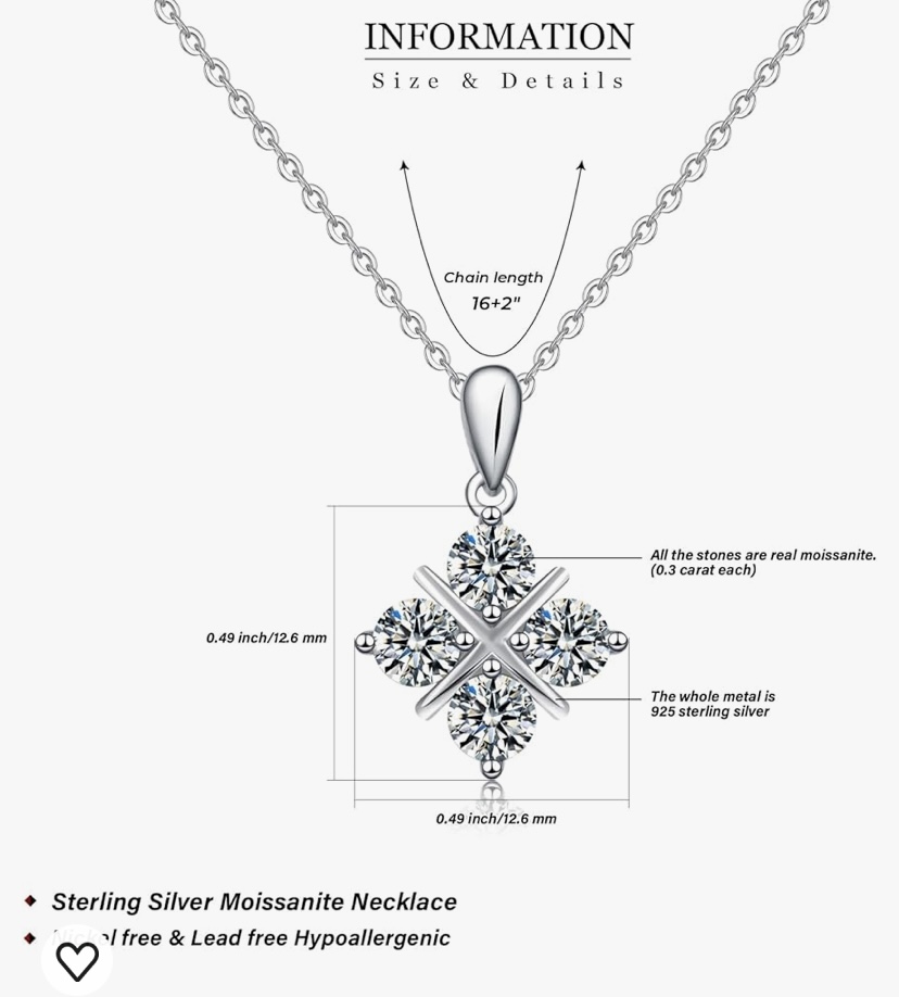 0.5 Carat-2 Carat Center Moissanite Pendant Necklaces for Women in 925 Sterling Silver, 1 Carat Center Moissanite Pendant Necklaces