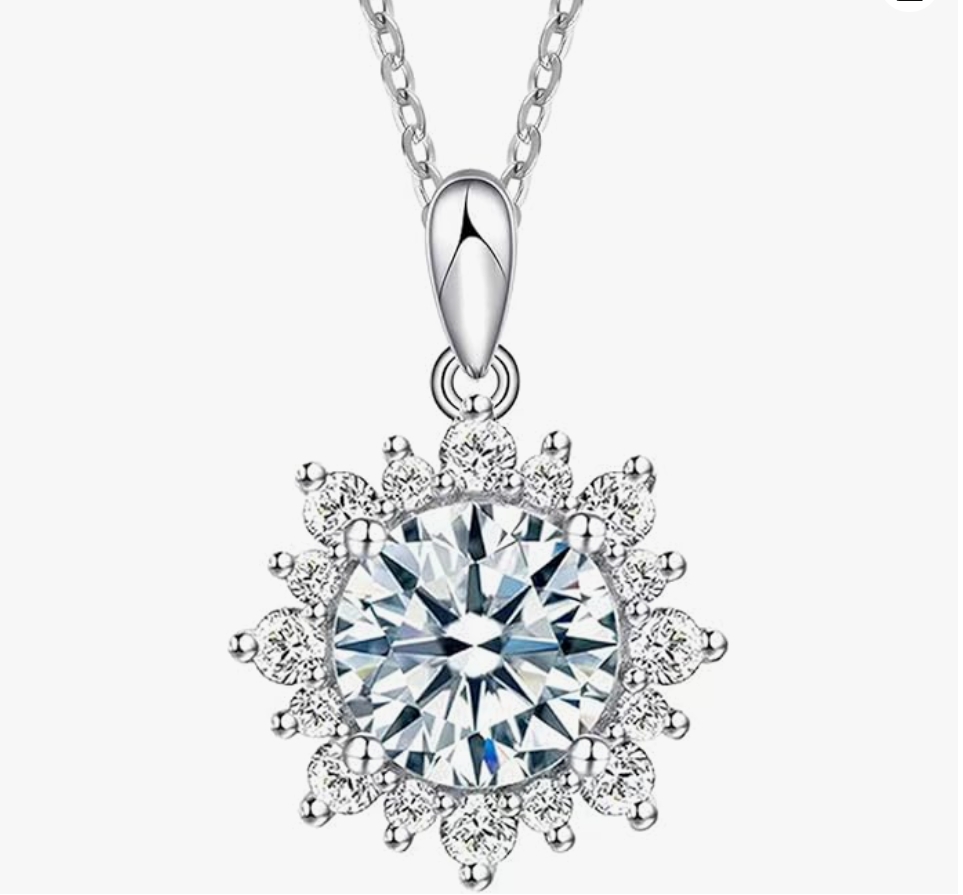 1CT Moissanite Pendant Necklace 18K White Gold Plated Silver D Color Ideal Cut Diamond Necklace for Women with Certificate of Authenticity