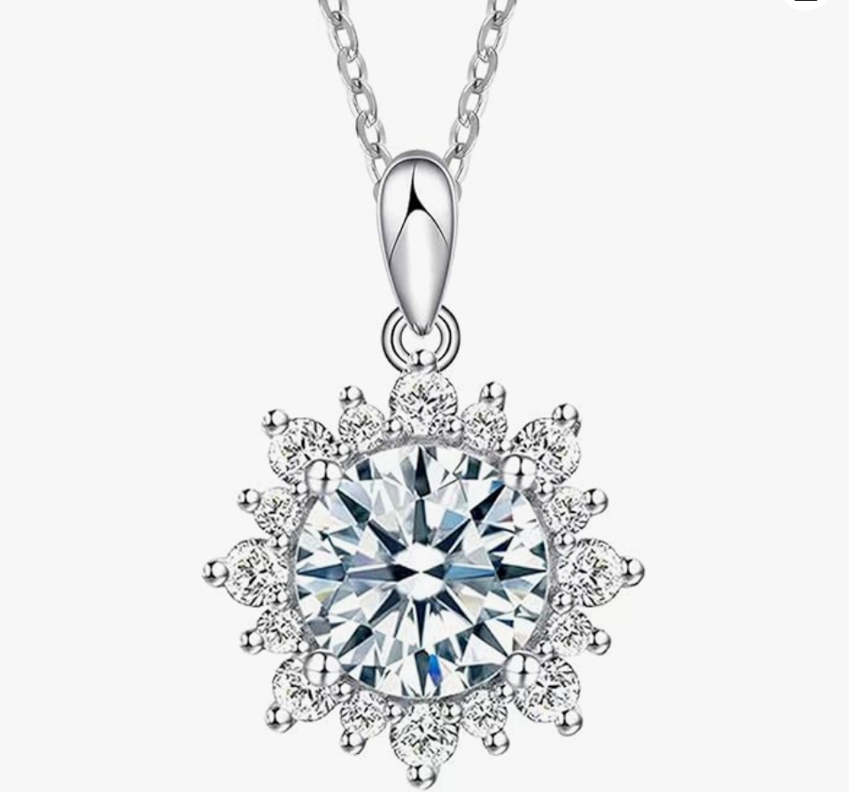 1CT Moissanite Pendant Necklace 18K White Gold Plated Silver D Color Ideal Cut Diamond Necklace for Women with Certificate of Authenticity