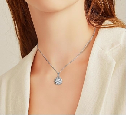 1CT Moissanite Pendant Necklace 18K White Gold Plated Silver D Color Ideal Cut Diamond Necklace for Women with Certificate of Authenticity