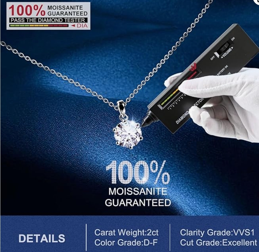 1CT Moissanite Pendant Necklace 18K White Gold Plated Silver D Color Ideal Cut Diamond Necklace for Women with Certificate of Authenticity