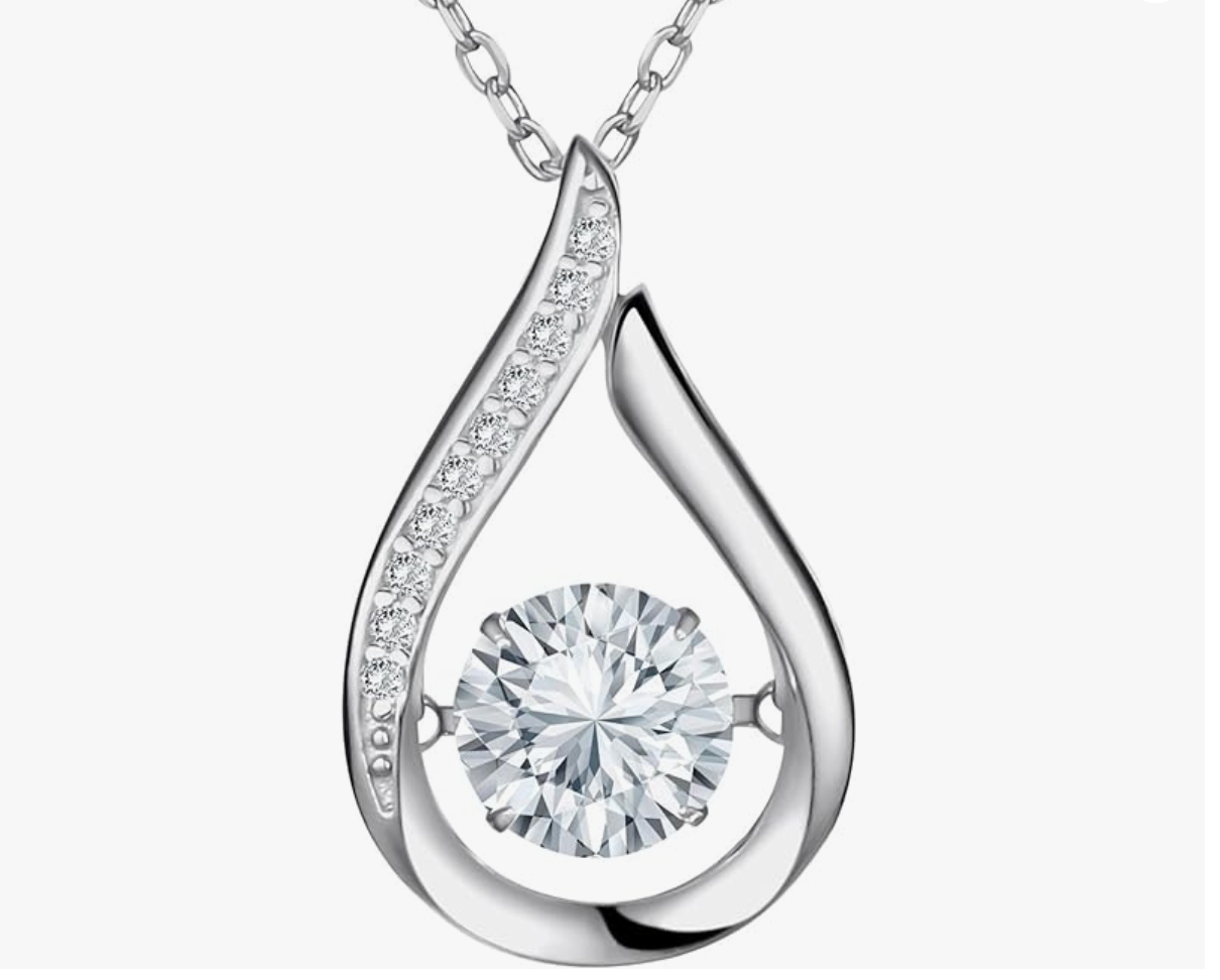 DROP TEAR moisanite Necklace with Brilliance in Motion, Necklace for Women, Tear Drop Pendant and Chain S925 Sterling Silver Plated with 5X Platinum, 1.0 CT Lab-Created Diamond D Color, VVS1 Clarity, Simulated Diamond, Jewelry Gifts for Wife, Graduation, 