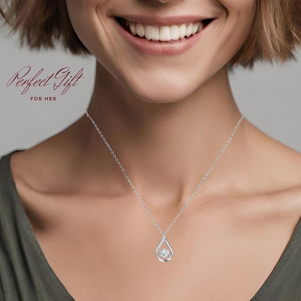 DROP TEAR moisanite Necklace with Brilliance in Motion, Necklace for Women, Tear Drop Pendant and Chain S925 Sterling Silver Plated with 5X Platinum, 1.0 CT Lab-Created Diamond D Color, VVS1 Clarity, Simulated Diamond, Jewelry Gifts for Wife, Graduation, 
